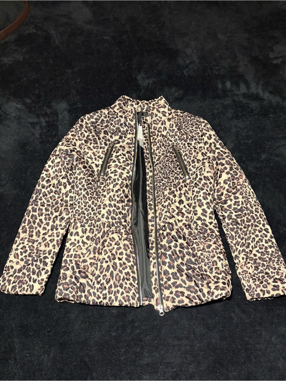 SO leopard / cheetah all over quilted jacket girls 10 / 12 NWOT
